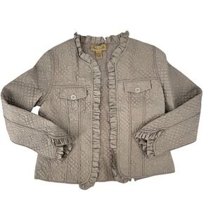 Peck & Peck Weekend‎ Quilted Ruffle Jacket Beige Women's Size M